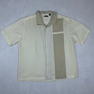 Centro Men's XXL Short Sleeve Button Down 2 Tone Beige Shirt Pocket Button Rayon